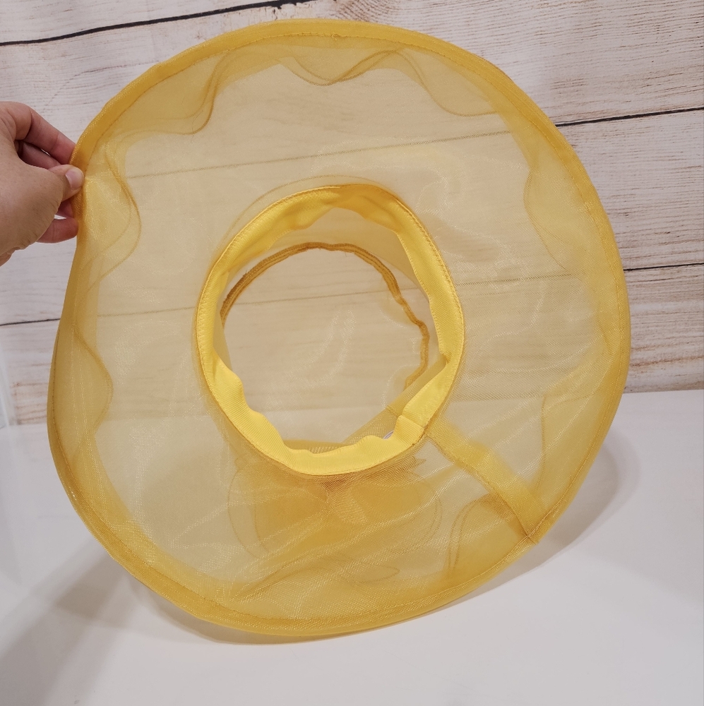 Yellow Organza Wide-Brim Women's Dress Hat - Picture 7 of 9